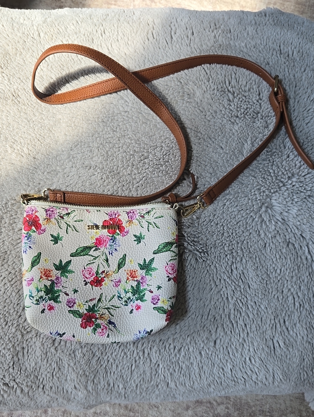 Floral Crossbody Bag with Tan Strap